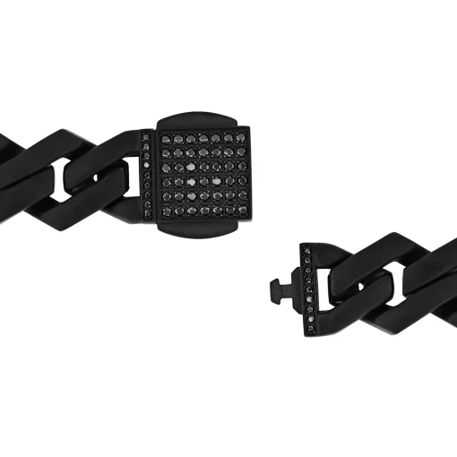 Link Bracelet With Black Diamonds In Matte Black Ion-Plated Stainless Steel, 13Mm, 8.5" (1/2 Ct. Tw.)