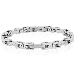 Link Bracelet With Diamond Accents In Sterling Silver, 8.75" (1/4 Ct. Tw.)