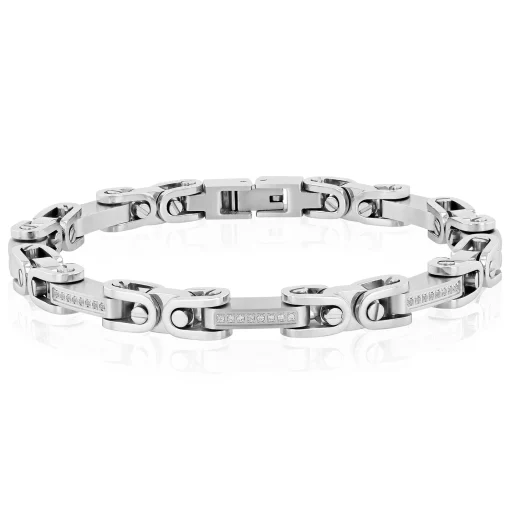 Link Bracelet With Diamond Accents In Sterling Silver, 8.75" (1/4 Ct. Tw.)