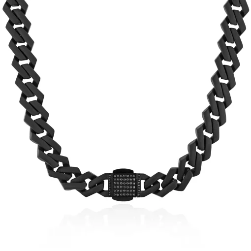 Link Necklace With Black Diamonds In Matte Black Ion-Plated Stainless Steel, 13Mm, 20", (1/2 Ct. Tw.)