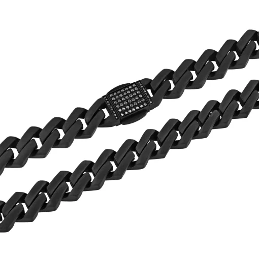 Link Necklace With Black Diamonds In Matte Black Ion-Plated Stainless Steel, 13Mm, 20", (1/2 Ct. Tw.)