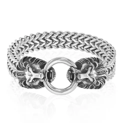 Lion Head Bracelet With Franco Link In Stainless Steel