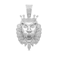 Lion Head Charm With Diamonds In Sterling Silver (1 Ct. Tw.)