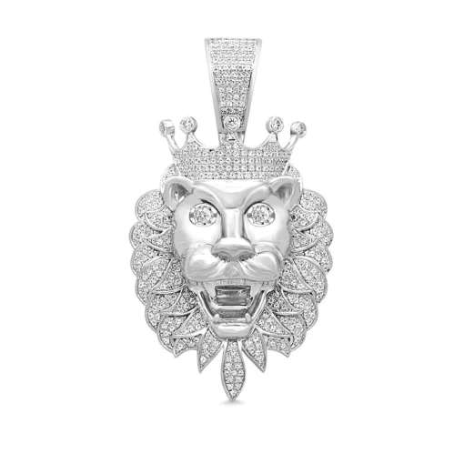 Lion Head Charm With Diamonds In Sterling Silver (1 Ct. Tw.)