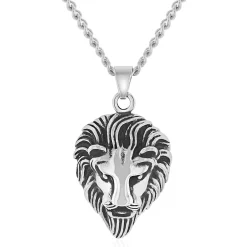 Lion Head Pendant With Curb Link Chain In Stainless Steel