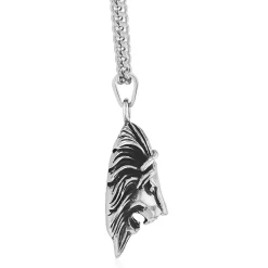 Lion Head Pendant With Curb Link Chain In Stainless Steel