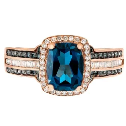 London Blue Topaz & 1/3 Ct. Tw. White & Blue Diamond Ring In 10K Rose Gold