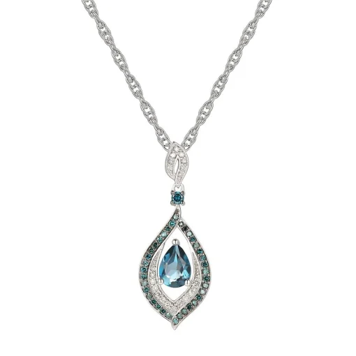 London Blue Topaz, 1/4 Ct. Tw. Blue & White Diamond Pendant In 10K White Gold