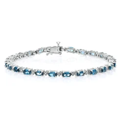 London Blue Topaz & Diamond Bracelet In Sterling Silver