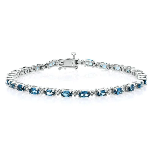 London Blue Topaz & Diamond Bracelet In Sterling Silver
