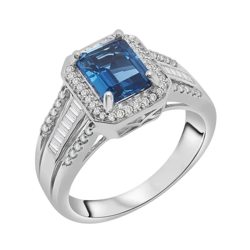London Blue Topaz & Diamond Ring In Sterling Silver (1/4 Ct. Tw.)