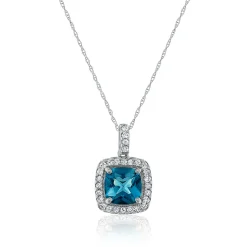 London Blue Topaz & White Sapphire Cushion-Cut Pendant In 14K White Gold