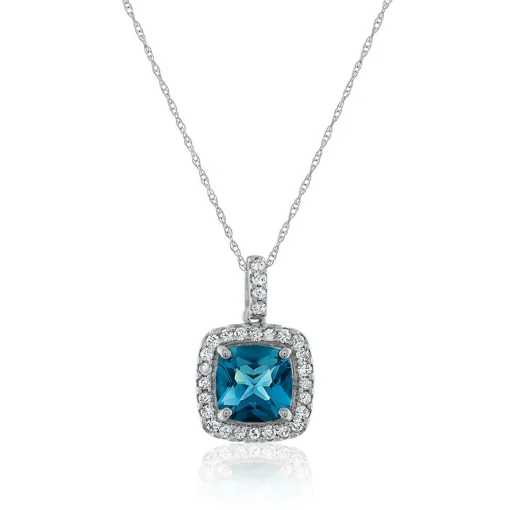 London Blue Topaz & White Sapphire Cushion-Cut Pendant In 14K White Gold