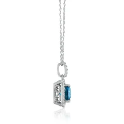 London Blue Topaz & White Sapphire Cushion-Cut Pendant In 14K White Gold