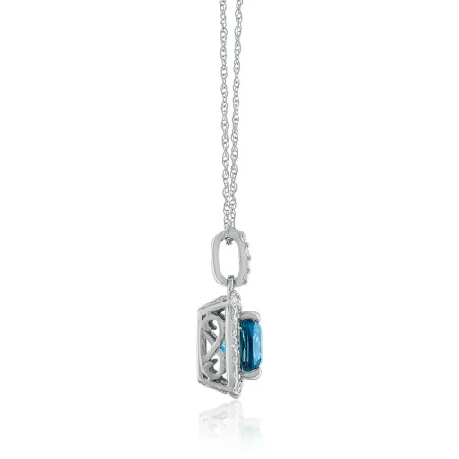 London Blue Topaz & White Sapphire Cushion-Cut Pendant In 14K White Gold