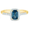 London Blue Topaz And Diamond Ring In 10K Yellow Gold (1/10 Ct. Tw.)