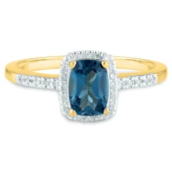 London Blue Topaz And Diamond Ring In 10K Yellow Gold (1/10 Ct. Tw.)
