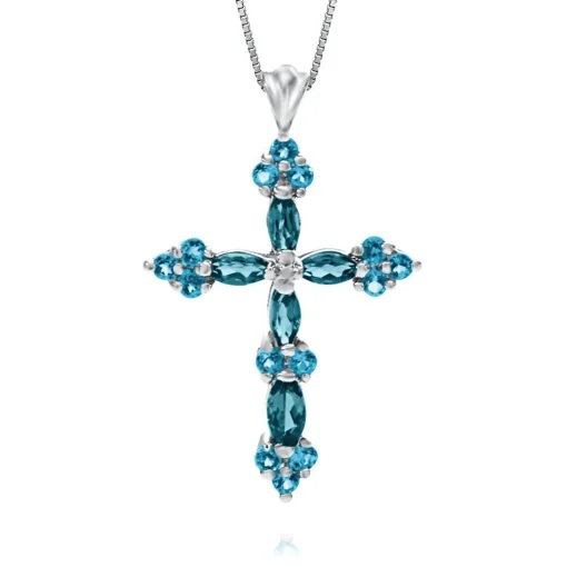 London Blue Topaz Cross Pendant In Sterling Silver