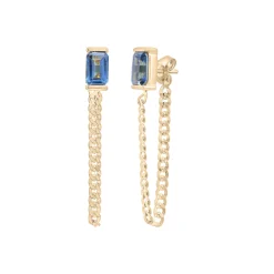 London Blue Topaz Cuban Chain Earrings In Vermeil