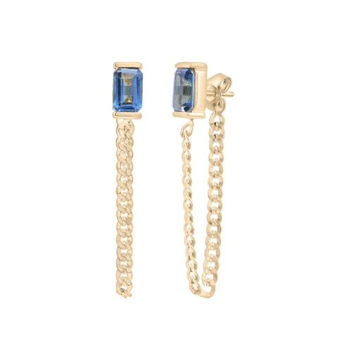 London Blue Topaz Cuban Chain Earrings In Vermeil
