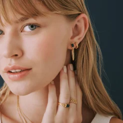 London Blue Topaz Cuban Chain Earrings In Vermeil