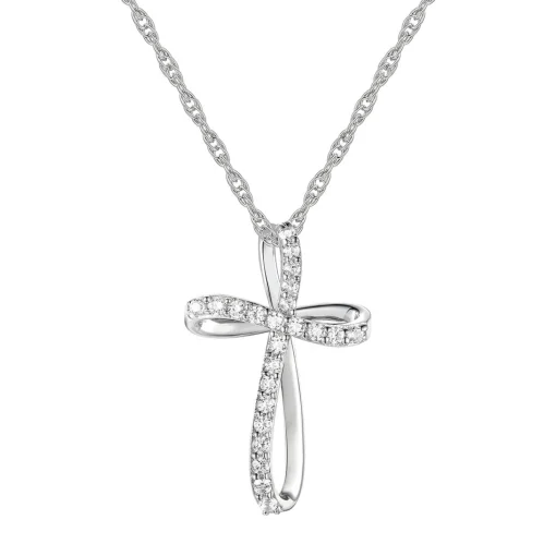 Loop Cross Pendant In 10K White Gold (1/10 Ct. Tw.)