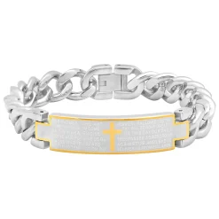 Lord's Prayer Curb Link Id Bracelet In Yellow Ion-Plated Stainless Steel, 12Mm, 8.5"