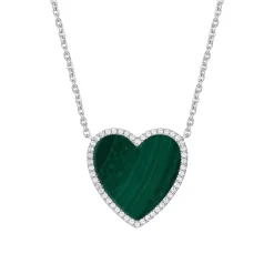 Malachite And Diamond Heart Necklace In Sterling Silver (1/4 Ct. Tw.)