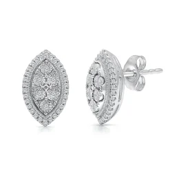 Marquise Shaped Diamond Stud Earrings In Sterling Silver (1/4 Ct. Tw.)