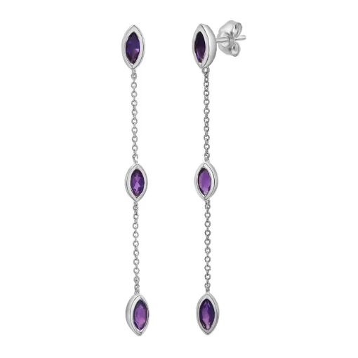Marquise-Shaped Amethyst Earrings In Sterling Silver
