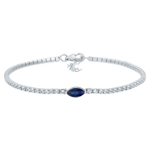 Marquise-Shaped Lab Created Blue & White Sapphire Bracelet In Sterling Silver