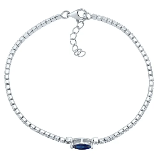 Marquise-Shaped Lab Created Blue & White Sapphire Bracelet In Sterling Silver