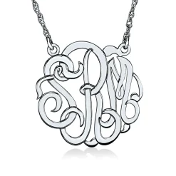 Medium Monogram Necklace In 10K White Gold