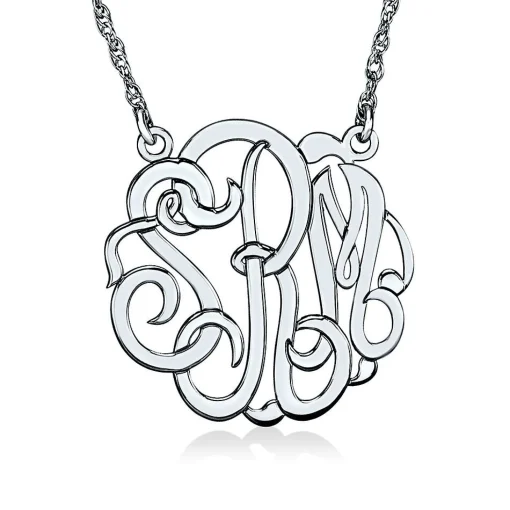 Medium Monogram Necklace In 10K White Gold