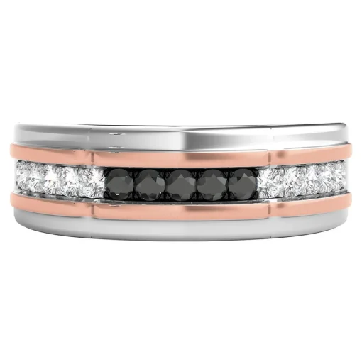 Men's 1/2 Ct. Tw. Black & White Diamond Band In 10K White & Rose Gold, 8.5Mm