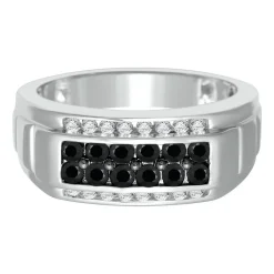 Men's 1 Ct. Tw. Black & White Diamond Band In Sterling Silver