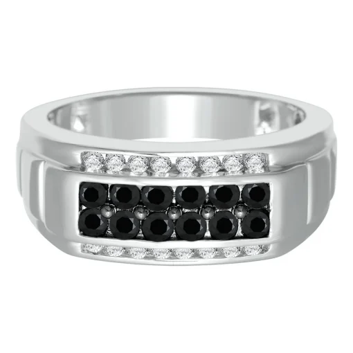 Men's 1 Ct. Tw. Black & White Diamond Band In Sterling Silver