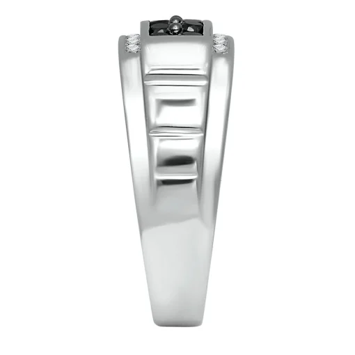 Men's 1 Ct. Tw. Black & White Diamond Band In Sterling Silver