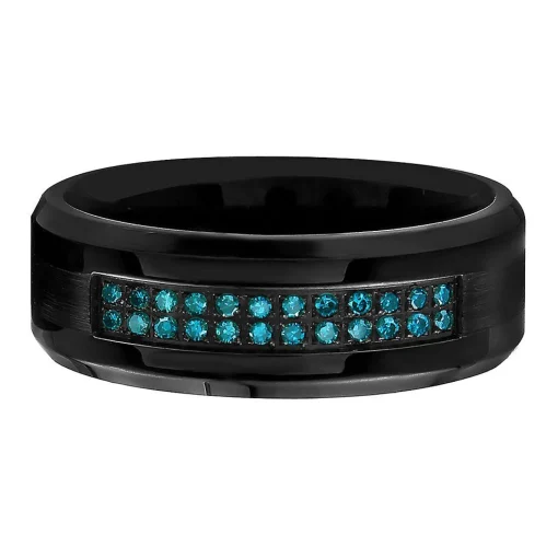 Men's 1/7 Ct. Tw. Blue Diamond Band In Stainless Steel, 8Mm
