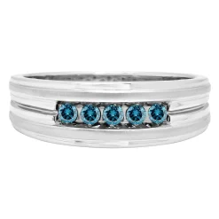 Men's 1/4 Ct. Tw. Blue Diamond Ring In 10K White Gold, 6Mm