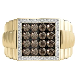 Men's 1 Ct. Tw. Champagne & White Diamond Ring In 10K Yellow Gold