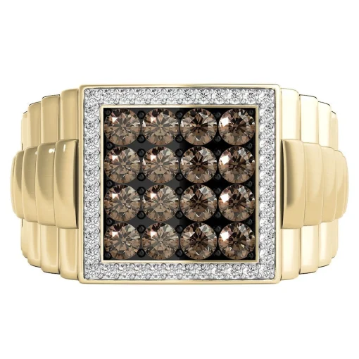 Men's 1 Ct. Tw. Champagne & White Diamond Ring In 10K Yellow Gold