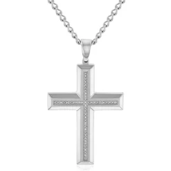 Men's 1/4 Ct. Tw. Diamond Cross Pendant In Stainless Steel