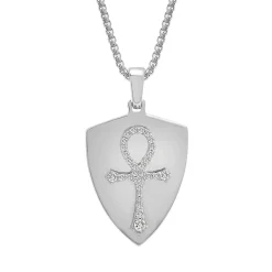 Men's Ankh Cross Shield Pendant In Sterling Silver (1/4 Ct. Tw.)