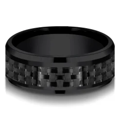 Men's Band In Black Titanium & Carbon Fiber, 8Mm