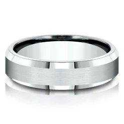 Men's Bevel Edge Band In 10K White Gold, 6Mm
