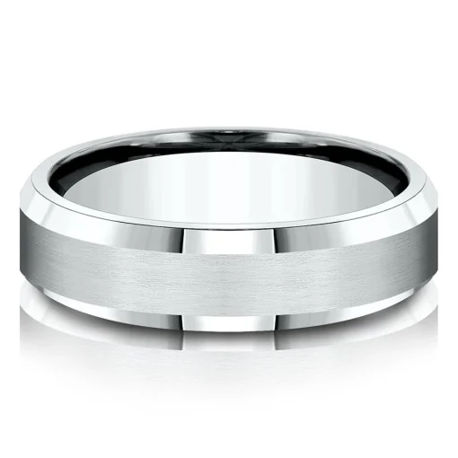 Men's Bevel Edge Band In 10K White Gold, 6Mm