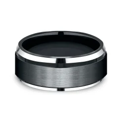 Men's Black & White Cobalt Wedding Band, 9Mm