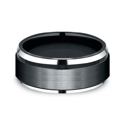 Men's Black & White Cobalt Wedding Band, 9Mm