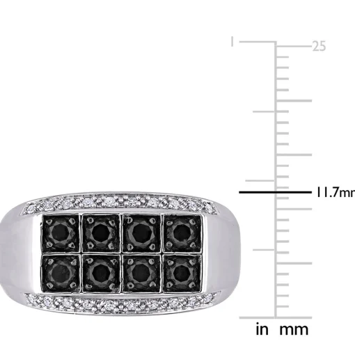 Men's Black & White Diamond Ring In Sterling Silver (1 Ct. Tw.)